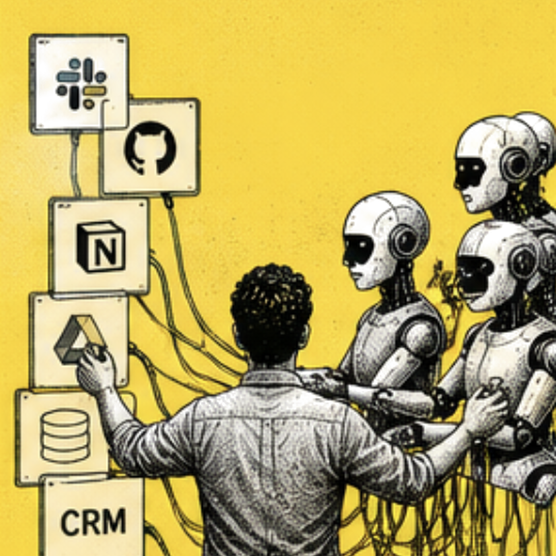 A human acting as the API between scattered team tools and AI agents.