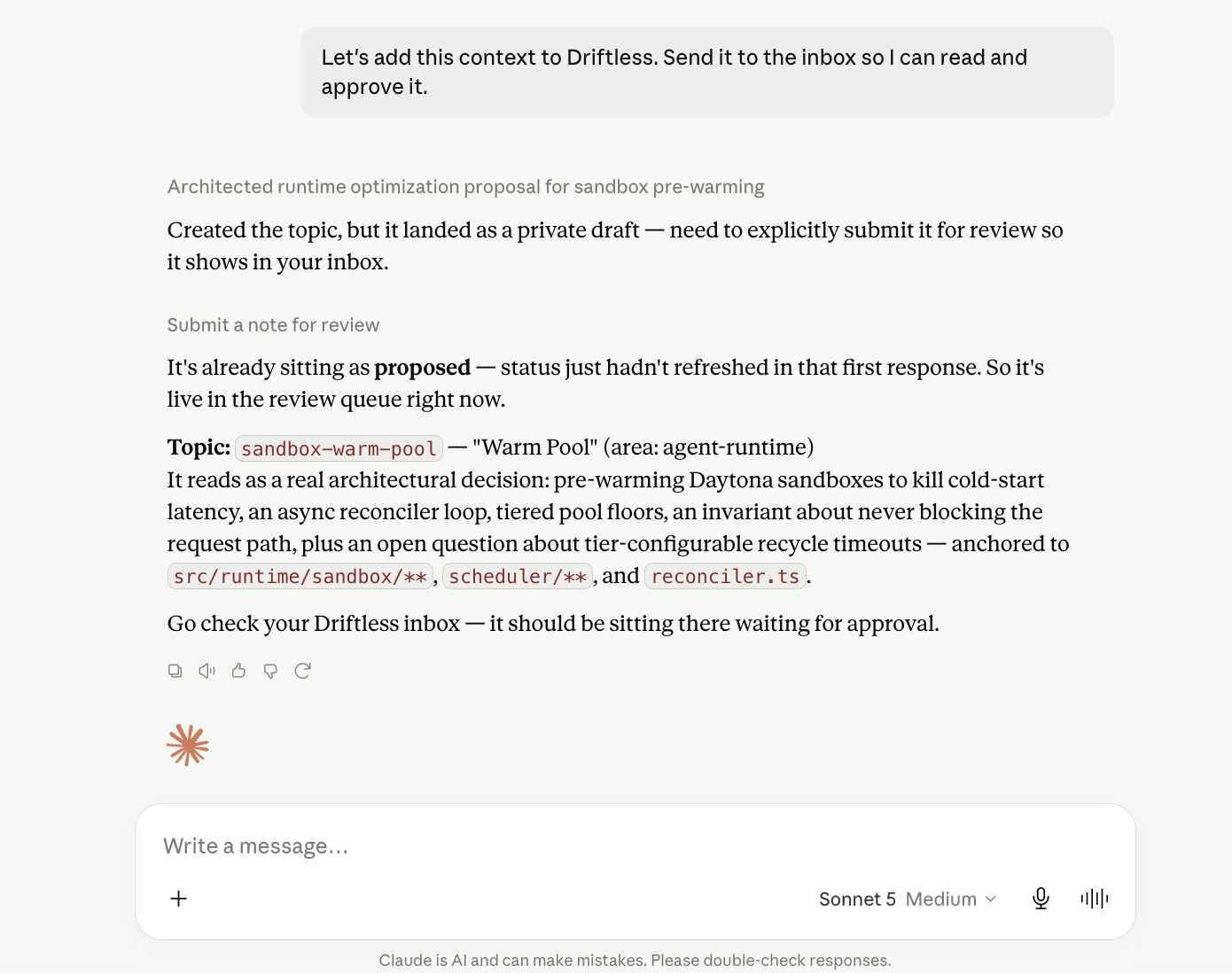 Agent proposing context into Driftless